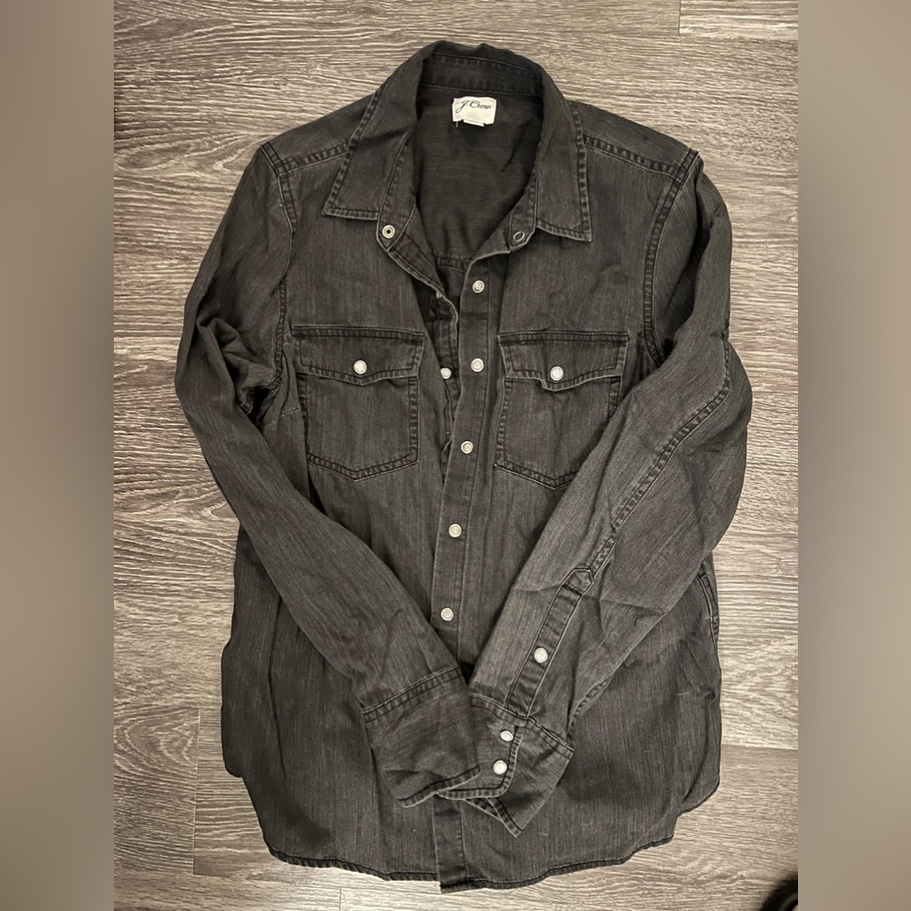 J. Crew Charcoal Black Denim Flannel Top Medium